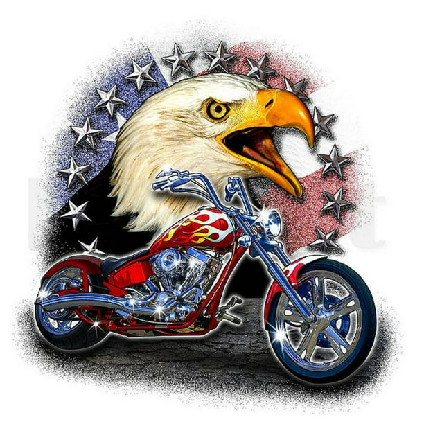 Eagle Riding Motorcycle Diamond Painting Cool Flag Design Wall Embroidery Decors